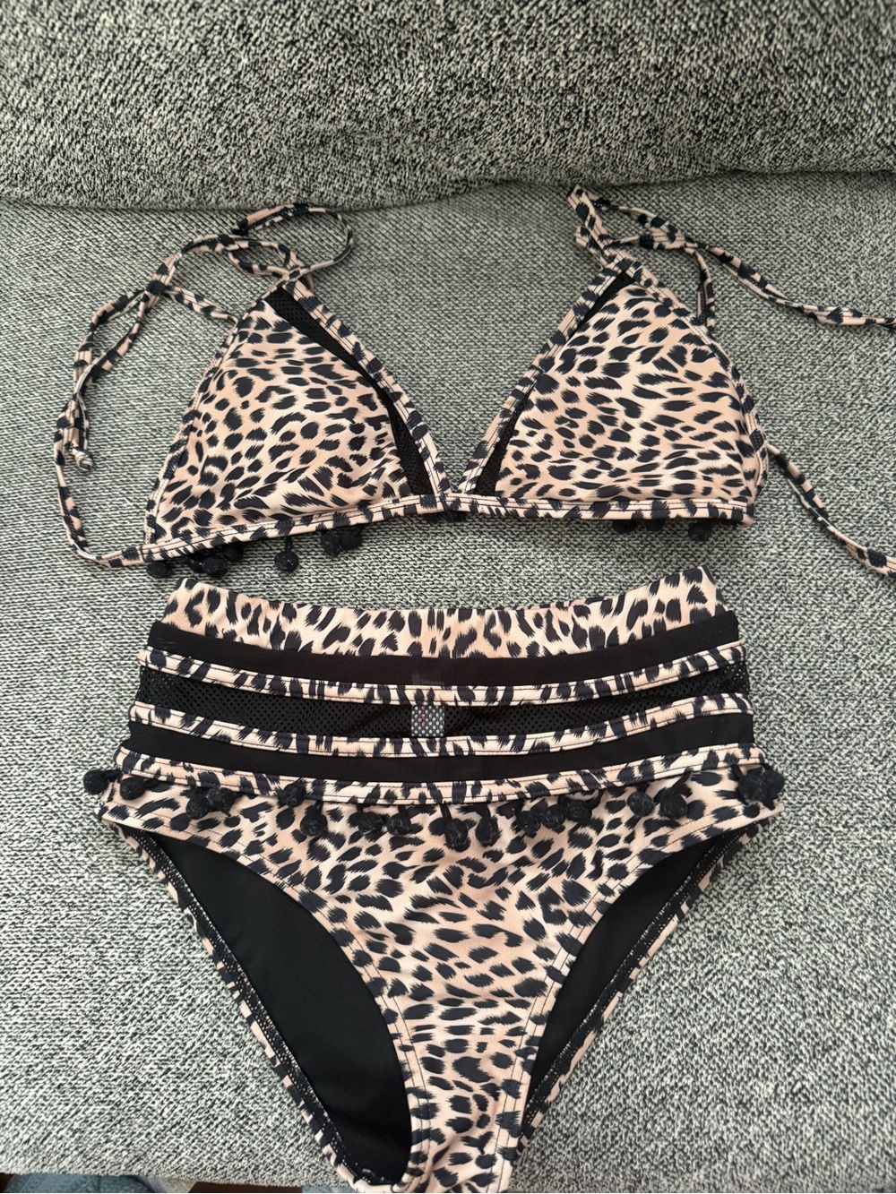 Pink Lily Leopard Print High-Waist Bikini Set in Tan and Black